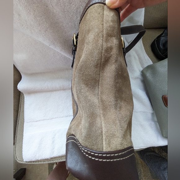 Coach Carly Taupe Suede Shoulder Tote Bag - Picture 3 of 7